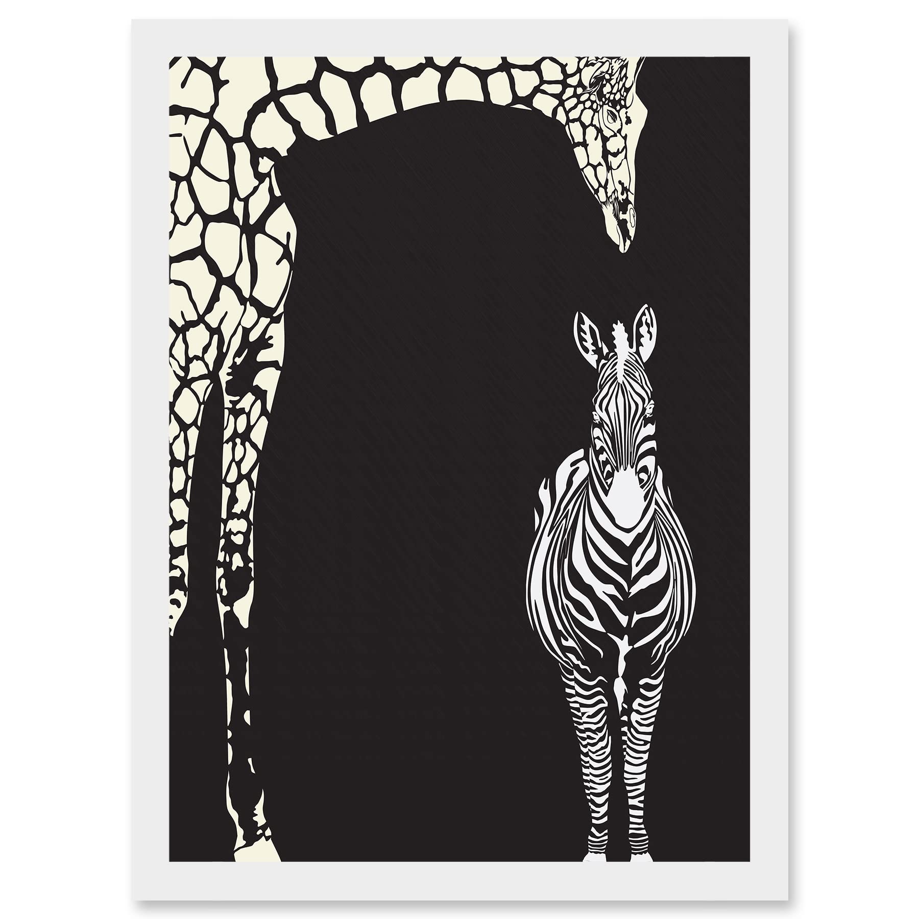 Artery8 Zebra And Giraffe B&W Zoo A4 Artwork Framed Wall Art Print