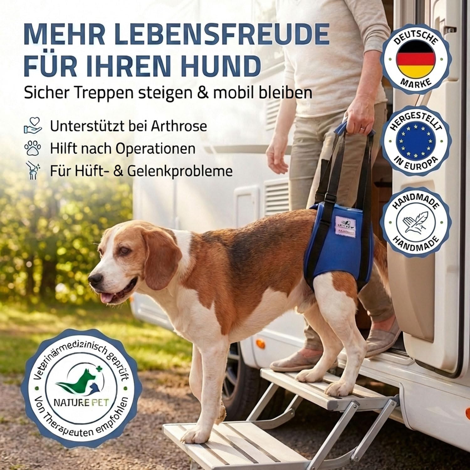 Nature Pet © - Tragehilfe Hund hinten - Verstellbarer Hunde Tragegurt als Treppenhilfe - Ideal für ältere, kranke oder operierte Vierbeiner - Praktische Unterstützung für Mobilität (M, Schwarz)