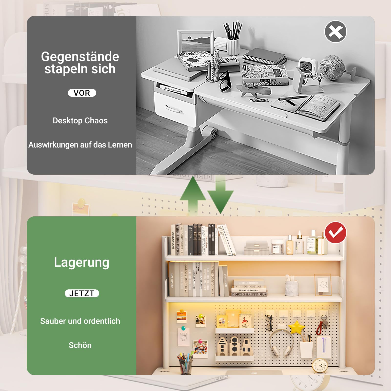 Bücherregal Klein Klemmbare Schreibtisch Aufsatzregal (100x95cm) | Wohnheim Hause 3 Tier Büro Computer Schreibtisch Zubehör Organizer Einstellbare Lagerregal