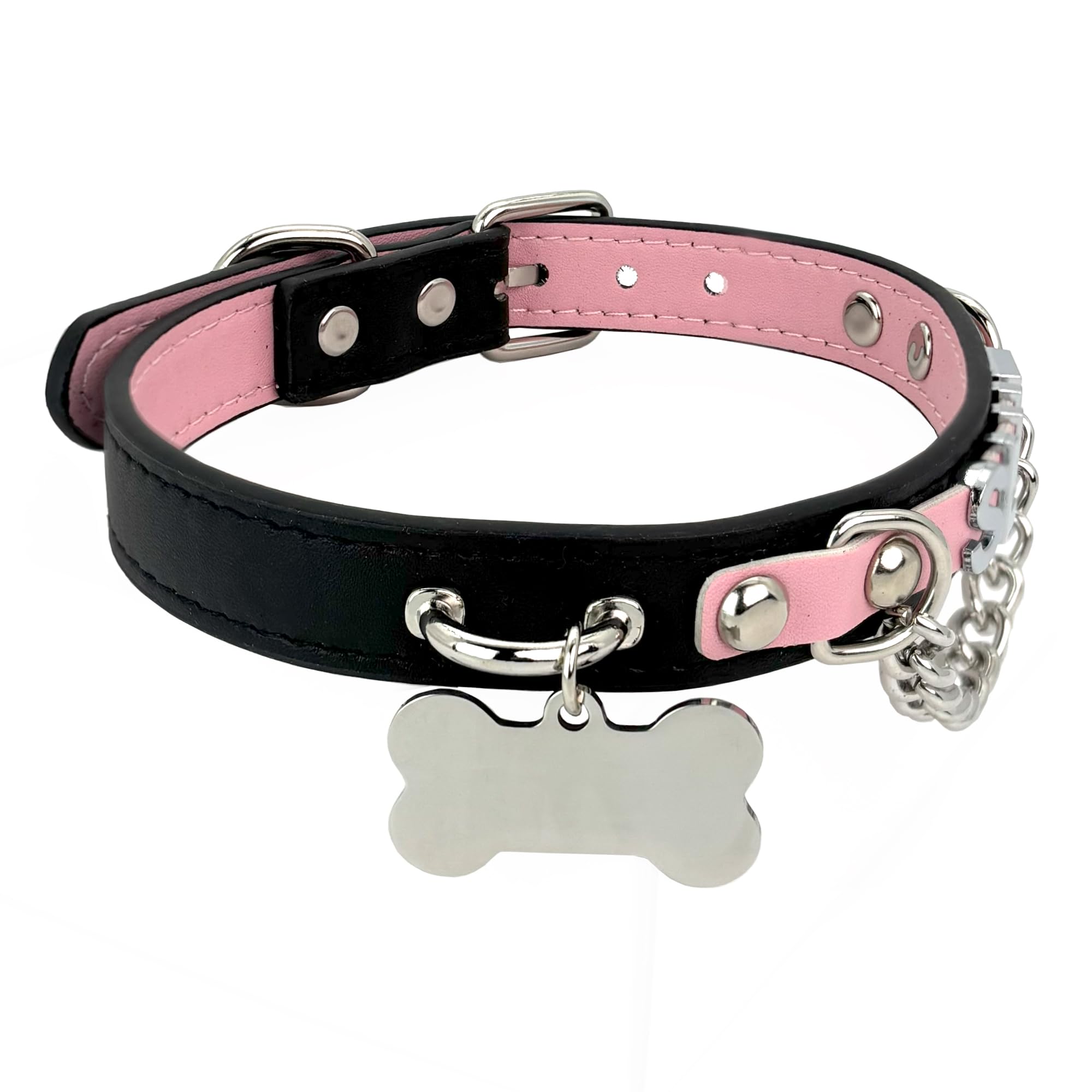 Leather Choker Collar Necklace For Women,Cute Skull Gothic Punk Rock Choker Necklace Collars: PINK BONE-LETTER