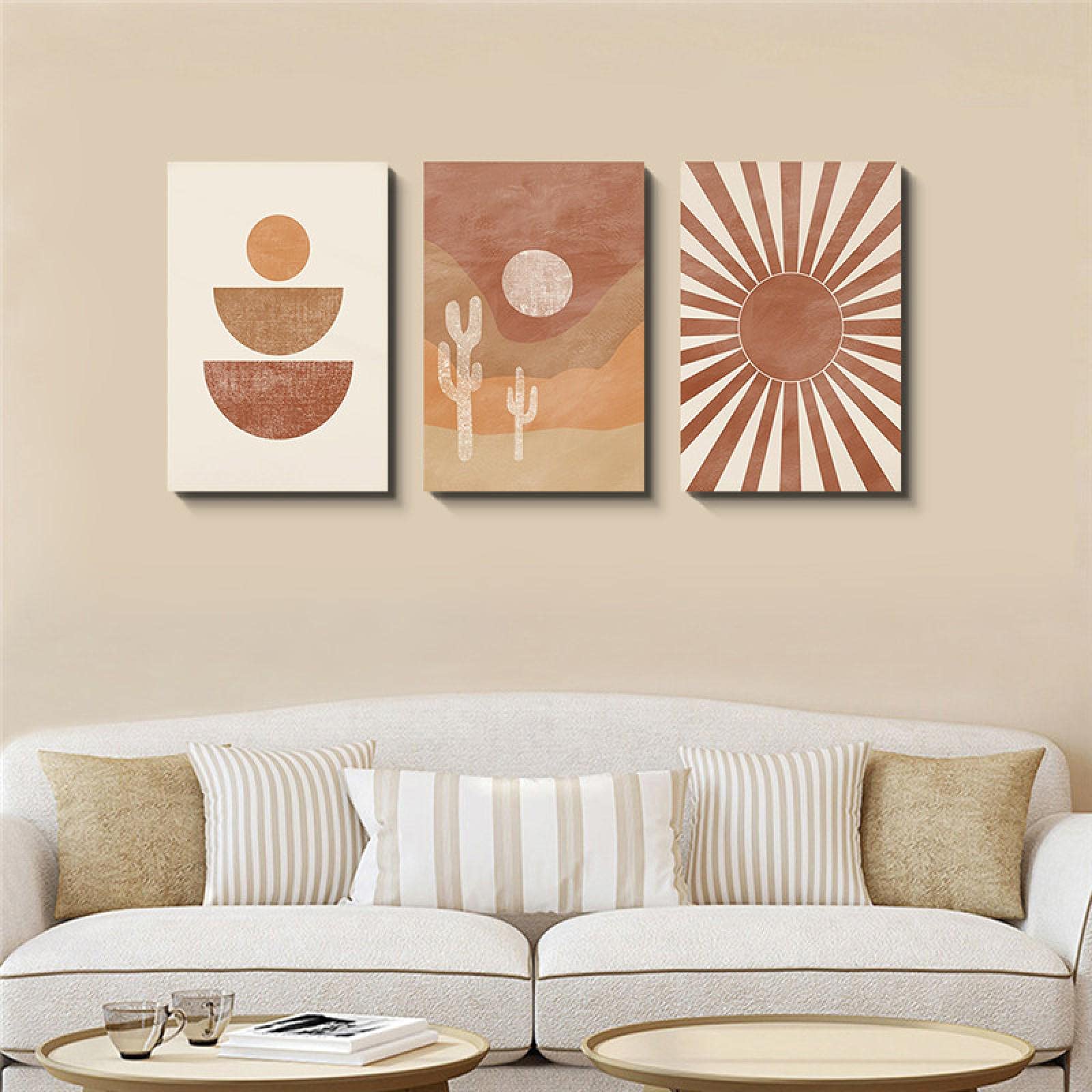Boho desierto abstracto decoración del hogar imagen enmarcada arte de la pared impresiones paisaje lienzo pintura terracota cartel moderno 42x55cm (17x22in) x3 marco interior