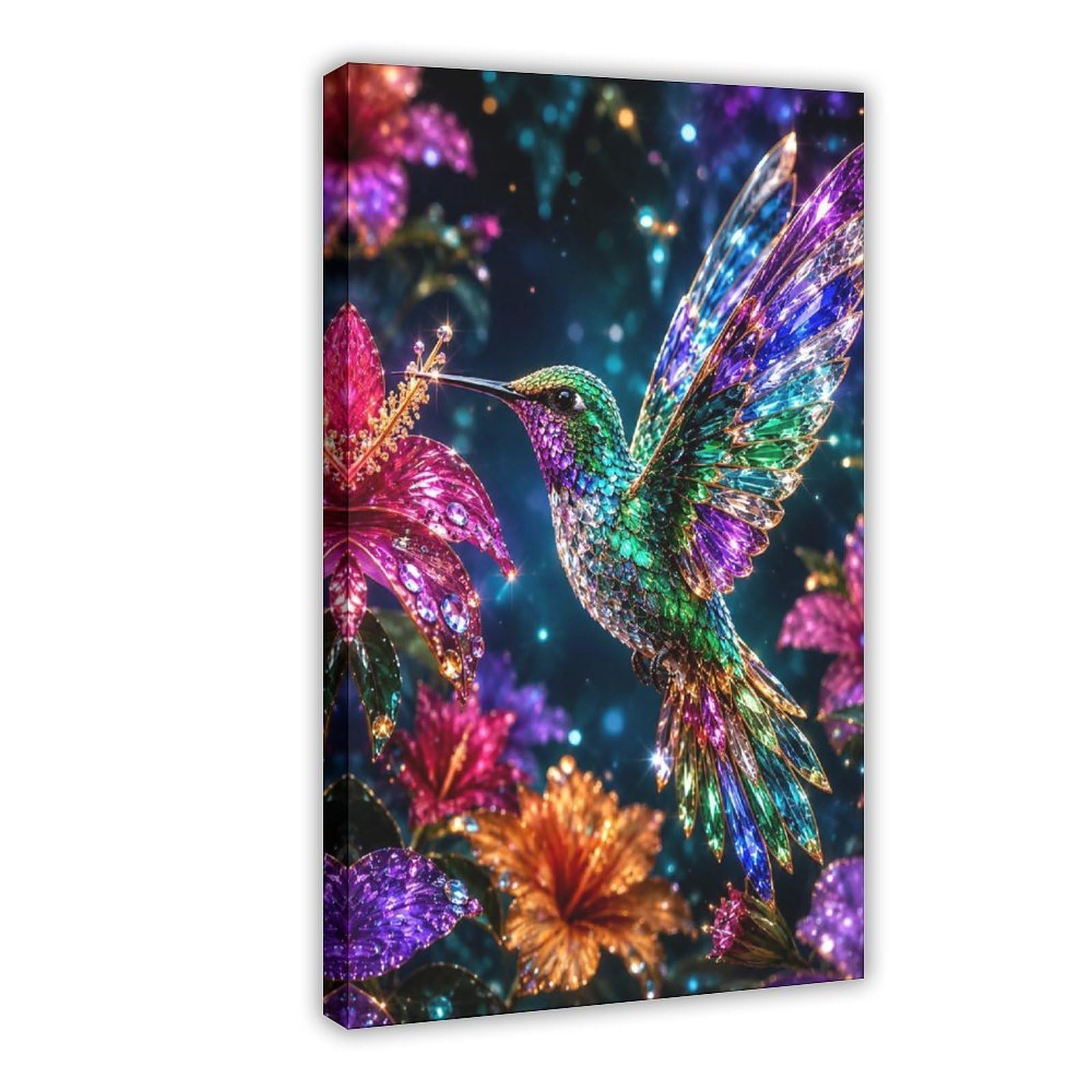 Qnvjqkdsi Frame Fantasy Hummingbird Art Canvas Poster Bedroom Decor Landscape Office Room Decor Gift 24" L X 36" W