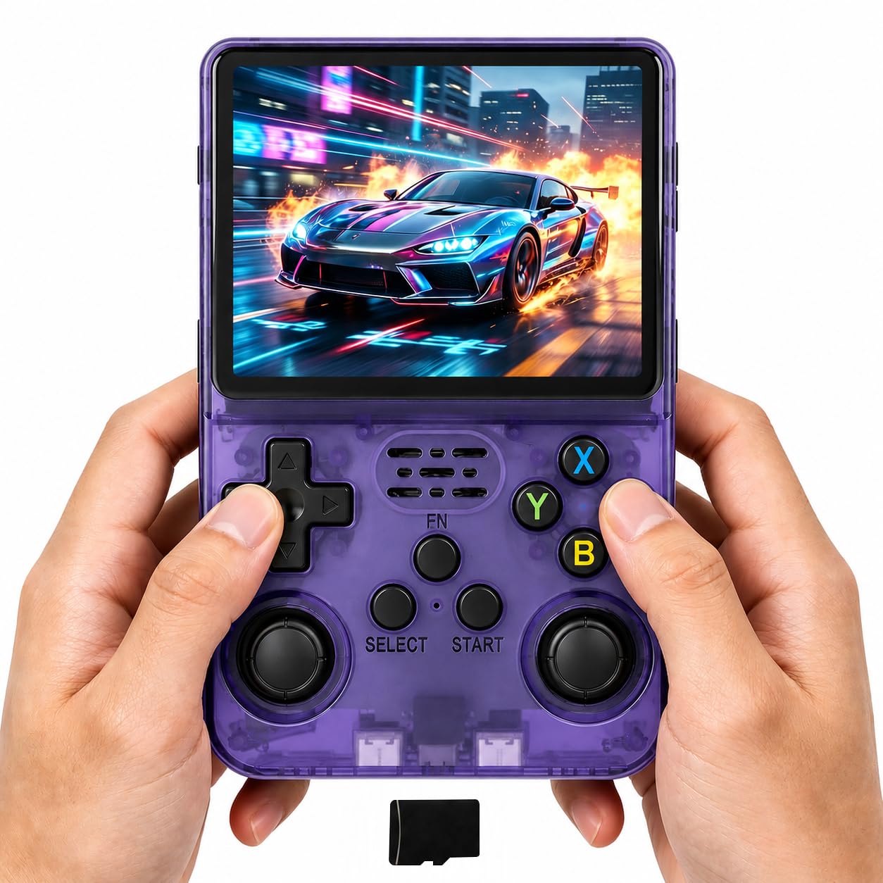 Whatsko R36S Console, Console Portatile 128 GB, Sistema RK3326 Arkos, oltre 40.000 Giochi, schermo da 3,5 Pollici, Console di Gioco Portatile per Adolescenti (Viola)
