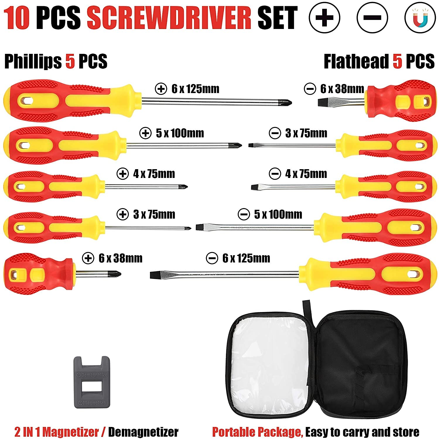 Magnetic Screwdriver Set 10 PCS,5 Phillips and 5 Flat Head Precision Screwdriver,Professional Cushion Grip and Non-Slip for Repair Home Improvement Craft (Red) - Image 2