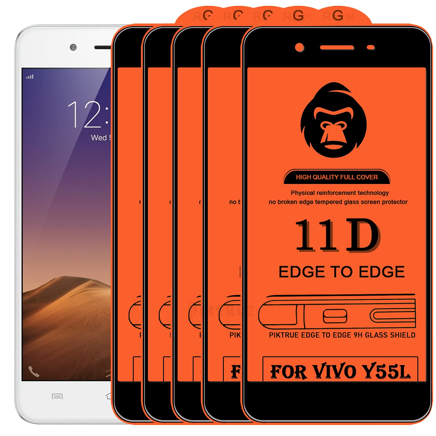 PikTrue® 11D Edge to Edge Gorilla Tempered Glass Compatible for Vivo Y55L (Black) [ 11D Tempered Glass, Impact Absorb, Full Adhesive Glass, with Installation Kit ] (Pack of 5) (B09HHM8GTJ) Amazon Price History, Amazon Price Tracker