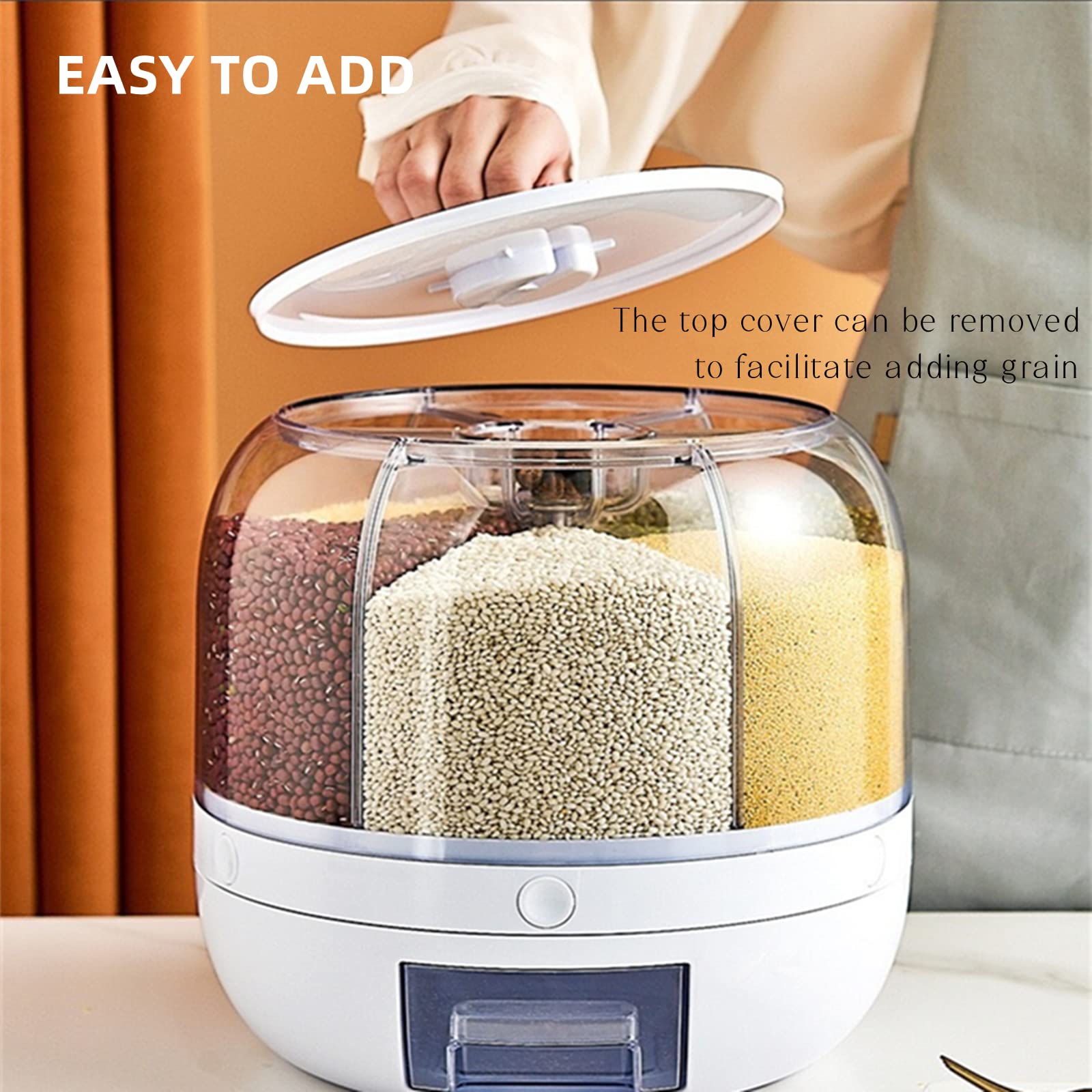 Distributeur De Riz Et Céréales Rotatif 360° - 6 Compartiments - 5 Kg - Gain De Place