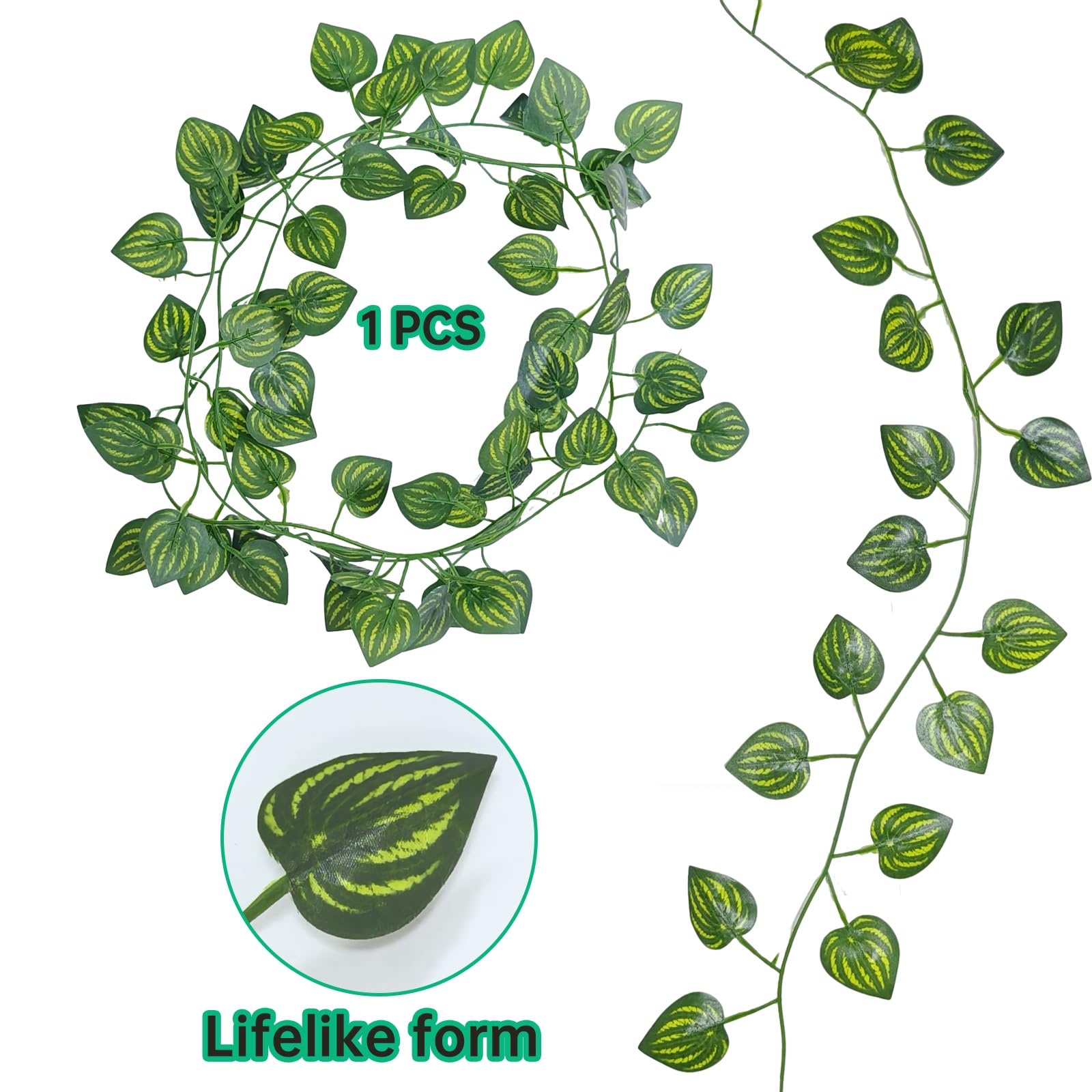 4-en-1 Plantes Suspendues et Hamac pour Reptiles – Ensemble de Décoration de Terrarium pour Reptiles avec Lianes Flexibles & Ventouses – Idéal pour Lézard, Caméléon, Gecko, Tortue (Vert)