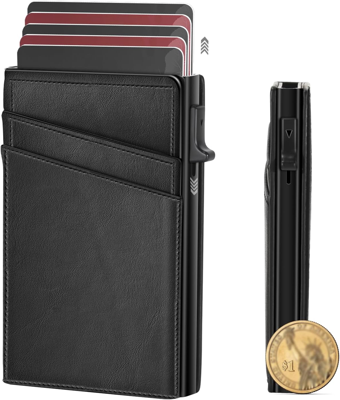 MIAOKE 9-14 Card Capacity Men's Slim Wallet, Leather RFID Blocking Card Holder with ID Window, Stylish, Compact, Minimalist, Ultra-Thin, Front Pocket