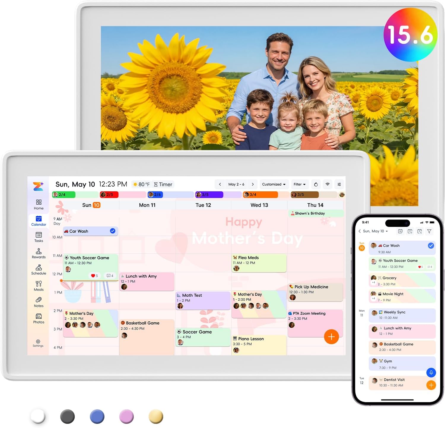 Westsee 15.6" Digital Calendar Frame – Interactive Touchscreen Eletronic Calendars, Smart Family Planner for Schedule, Photo Display, Meals, Chore Chart & Tasks, Wall & Desk Mountable (White)
