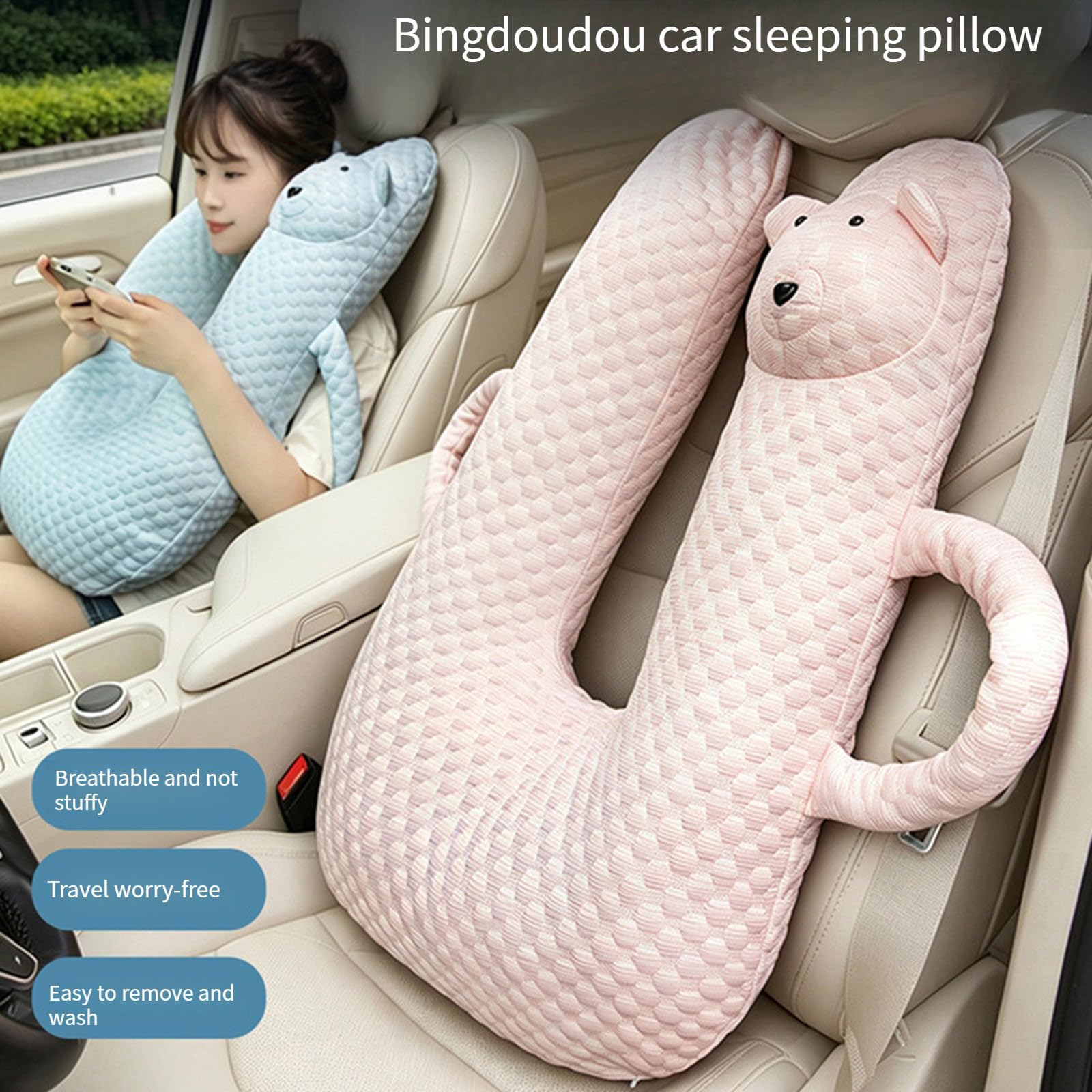 Cuscino Comfort da viaggio per veicoli, cuscino per collo e corpo in tessuto morbido, supporto a forma U, maniglie laterali, cuscino per dormire rilassante nel fine settimana Cuscino lato sedile