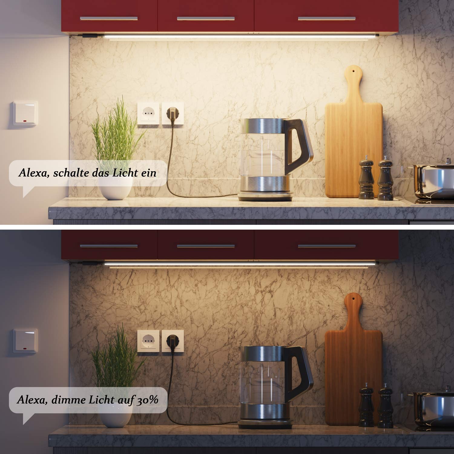 ledscom.de Smarte LED Unterbau-Leuchte SIRIS schwarz matt, WLAN-Controller flach, Smart-Home, Alexa-fähig je 90cm, je 963lm, warmweiß, 2er Set