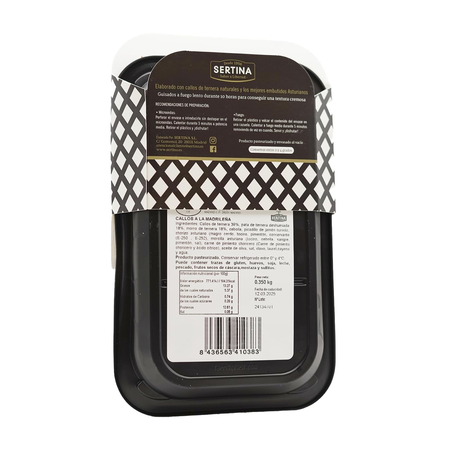 Sertina Callos a la madrileña, pack de 6 x 350g - Comida Gourmet Lista Para Comer Con Callos de Ternera Naturales y Embutidos Asturianos - Receta Tradicional Española, Sin Conservantes