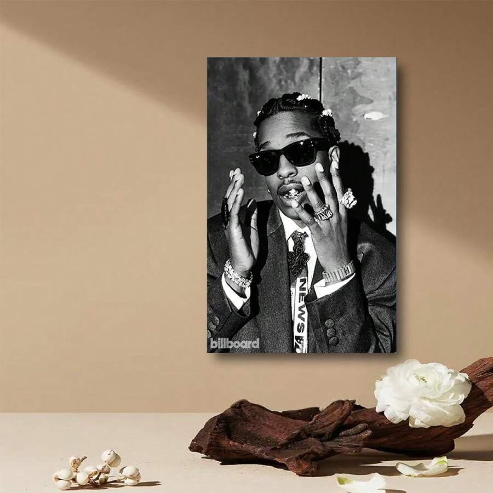 lianyibo Poster su tela con musica hip-hop, decorazione da parete in stile urbano in bianco e nero per soggiorno e camera da letto, arredamento moderno per la casa, cornice 50x75 cm