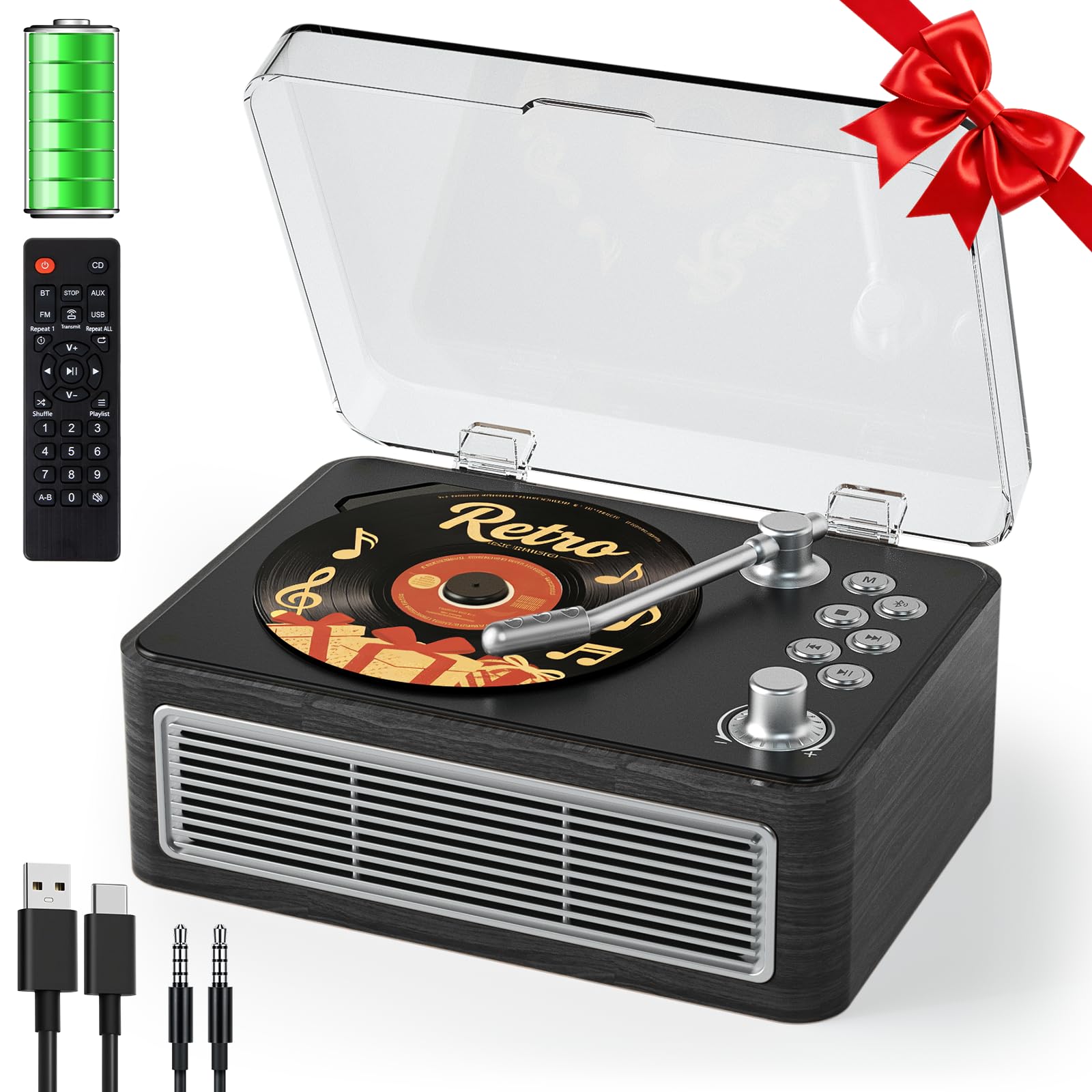 Gueray Reproductor de CD portátil con Bluetooth y Altavoces y Radio Ébano