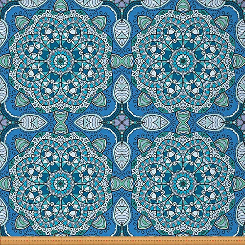 Boho Mandala Fabric by The Yard,Bohemian Exotic Floral Upholstery Fabric for Chairs Sofa,Exotic Tribal Outdoor Fabric Waterproof,Fabric,2 Yards,(L184*W150cm) Blue Teal