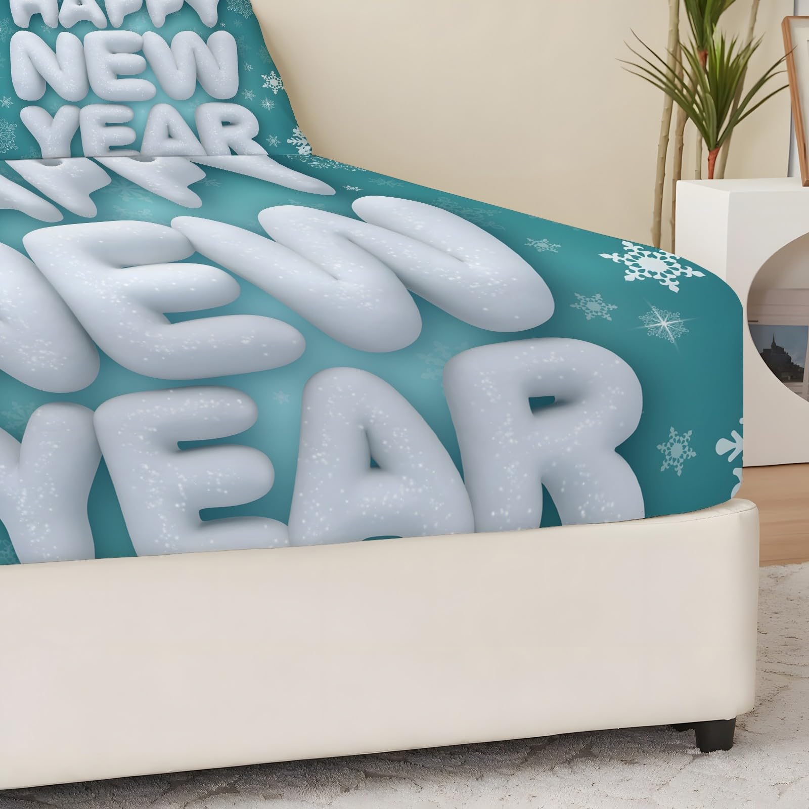 Sabana Bajera 135x190 FelizAñoNuevo Sabanas Bajeras Estampadas Copodenieve Sábana Bajera Ajustable Suaves, Elastico Funda Colchon con 2 Funda Almohada 50x80 cm, para Colchón de 30cm de Altura