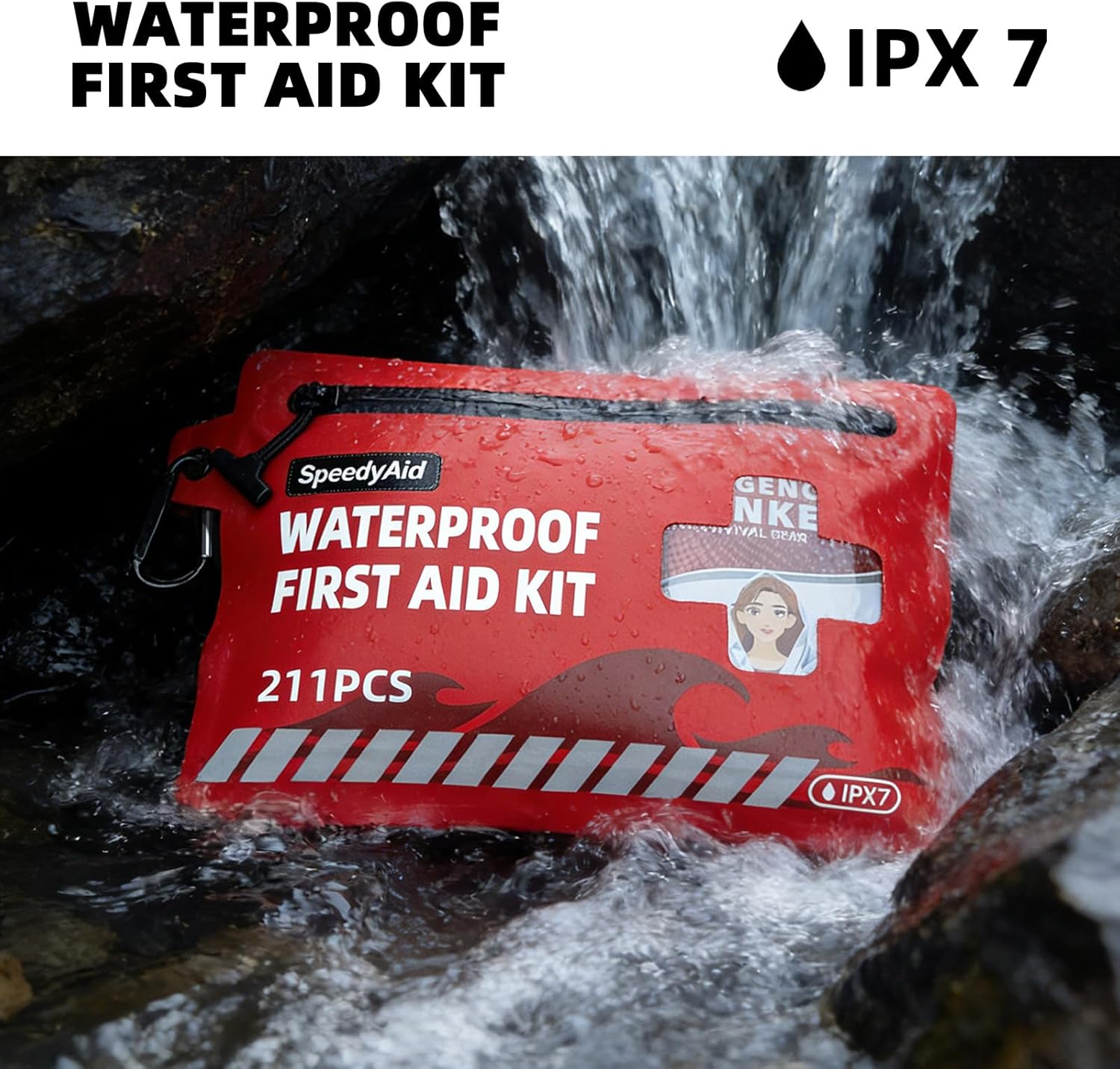 211 PCS Waterproof First Aid Kit, IPX7 Rated Dry Bag with Airtight Zipper, Portable Emergency Medical Supplies for Hiking, Boating, Swimming, Camping & Outdoor Activities