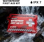 211 PCS Trousse de premiers soins imperméable, IPX7 Sac à sec avec fermeture à glissière étanche, fournitures médicales d'urgence portables pour la randonnée, la navigation de plaisance, la natation, le camping & Activités de plein air