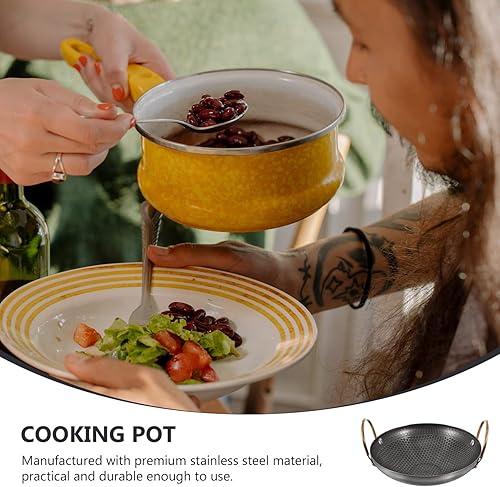 Miniatura 2 de Hemoton Sartén esmaltada de acero inoxidable, wok, fideos coreanos, sartén para paella, sartén de cocina, sartenes para saltar, panal, mini olla