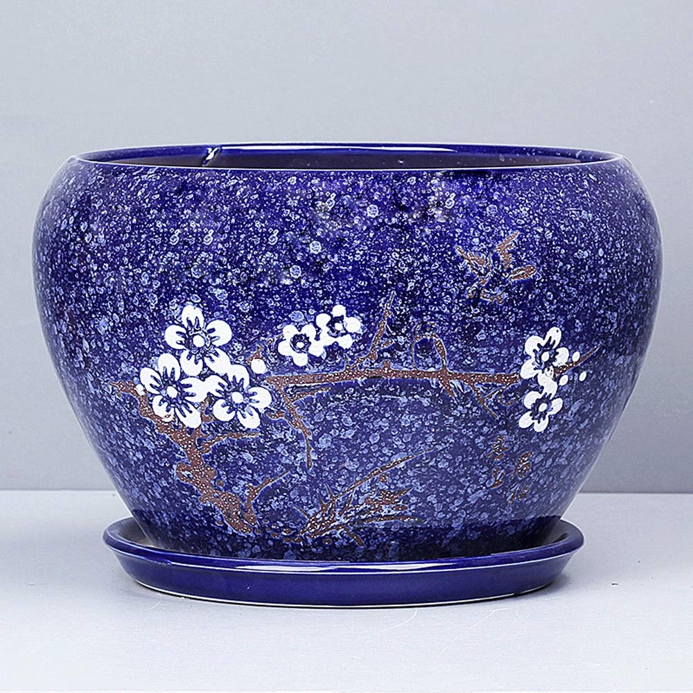 Okrągła doniczka ceramiczna Bardzo duże doniczki do wnętrz i na zewnątrz Dekoracja ogrodowa Doniczka niebieska Nadaje się do domowego biura