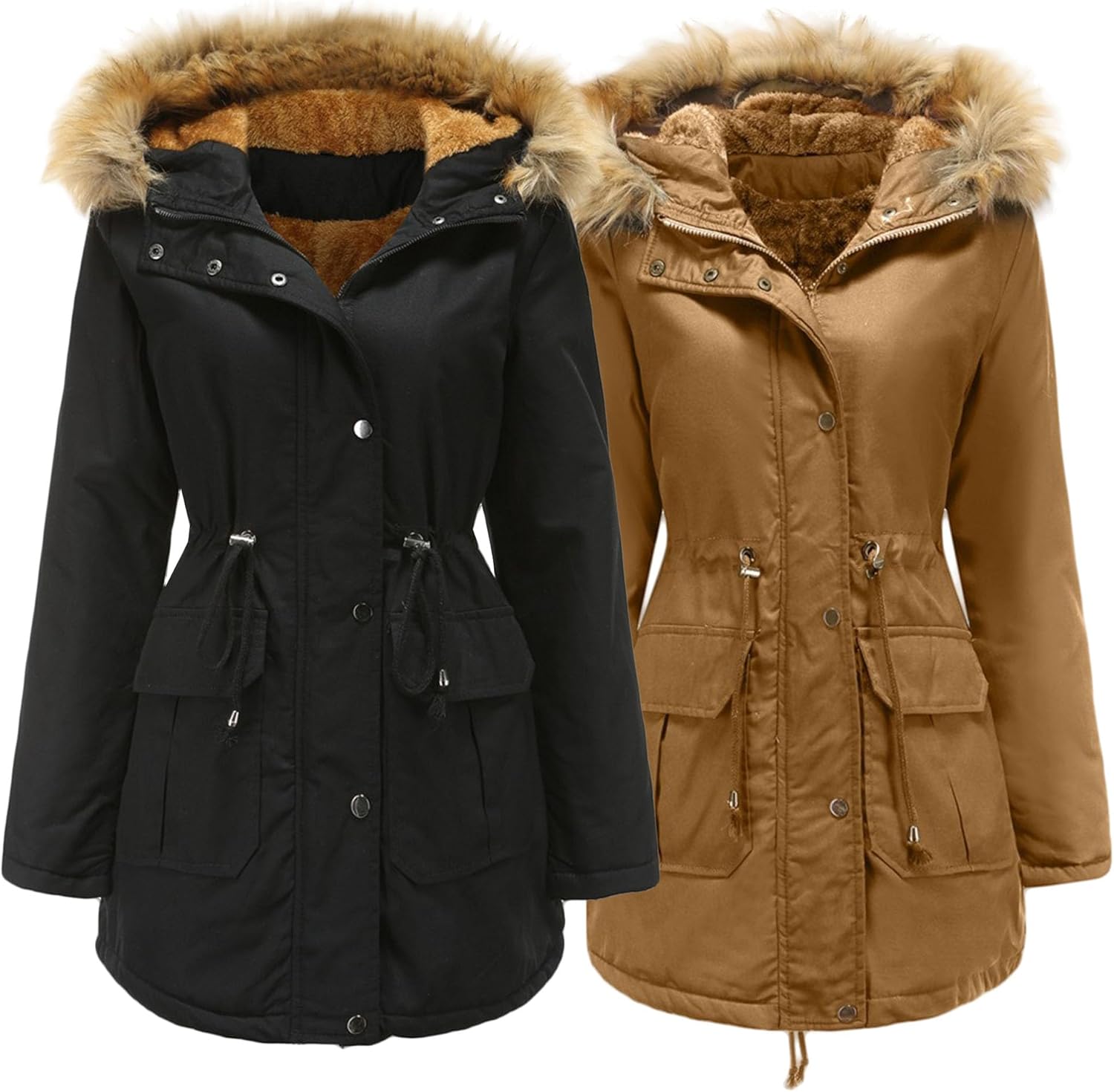 JEKE-DG Women's Winter Waterproof Parka Jacket Zipper Up Military Anorak Jacket Thicken Hooded Warm Outerwear