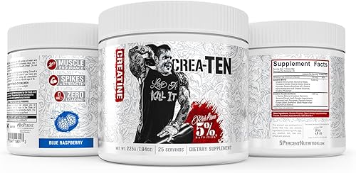 Miniatura 6 de 5 Nutrition Rich Piana CreaTEN Fórmula 10 en 1  Polvo de creatina saborizada para ganancia muscular  Mejora la potencia la fuerza la resistencia y