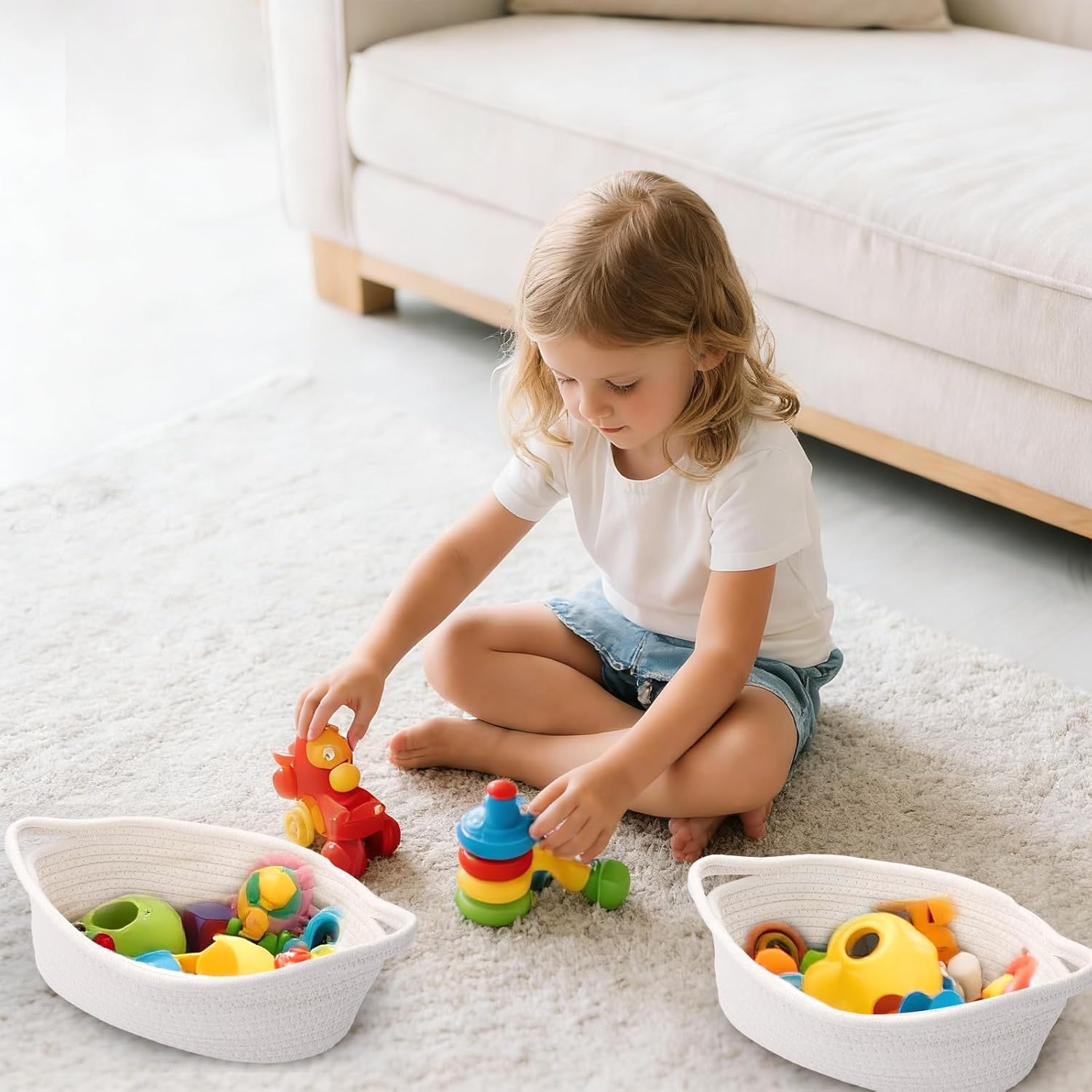 12 Pack Small Woven Basket with Gift Bags and Ribbons,Woven Gift Baskets Empty, White Woven Rope Baby Gift Empty Baskets for Gifts and Storage