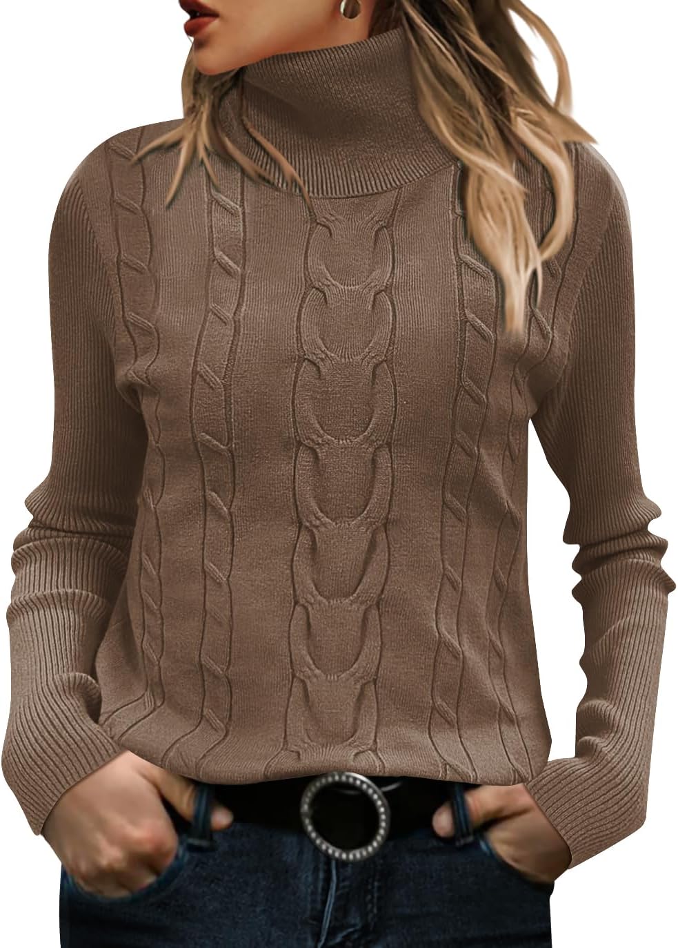 QACOHU Sweaters for Women 2026 Casual Turtleneck Long Sleeve Loose Knit Pullover Sweater Winter Clothes Winter Trendy Outfits
