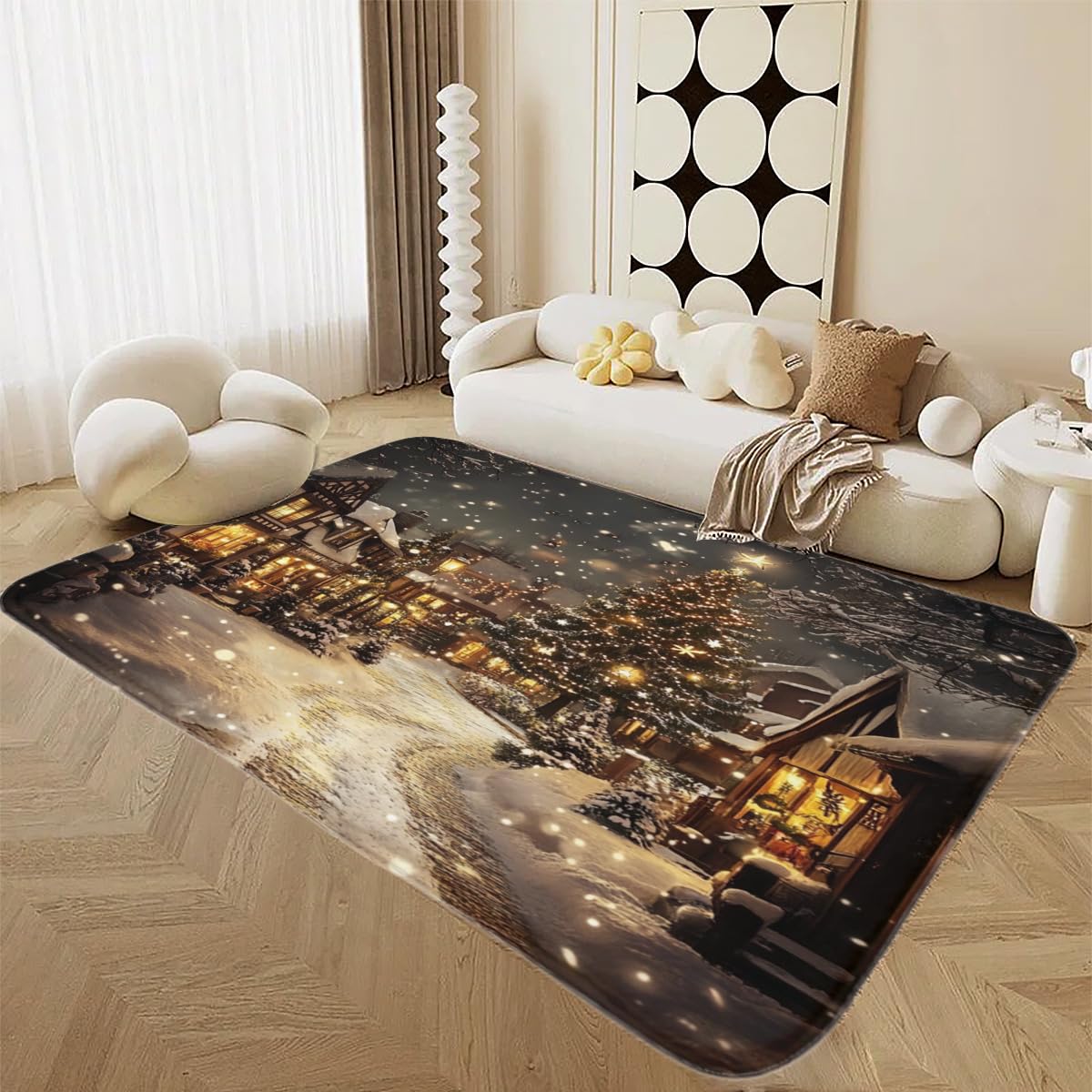 Alfombra de Papá Noel para salón antideslizante y duradera de franela suave para hogar