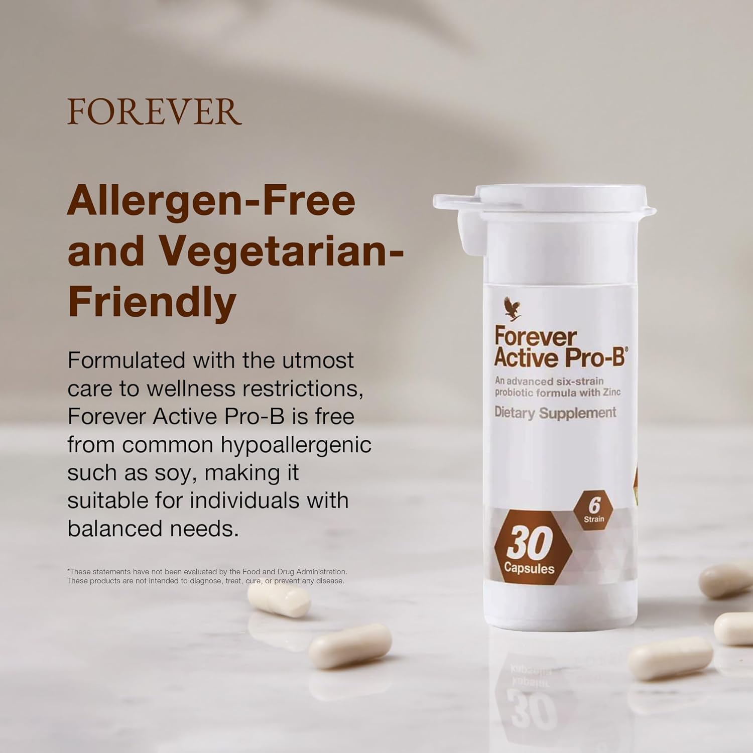 Forever Living - Active Pro-B - Advanced Probiotic with 8 Billion CFU and 6 Synergistic Strains - Soy and Gluten-Free - 30 Capsules