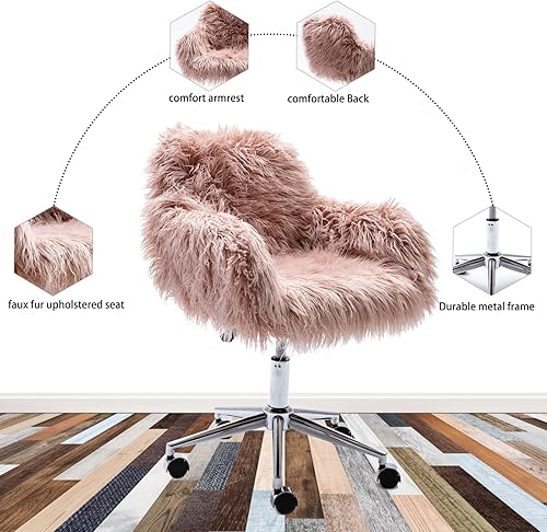 Miniatura 23 de Goujxcy Silla de oficina, silla de oficina en casa con base de metal dorado, silla de escritorio ajustable, silla de oficina giratoria, silla de