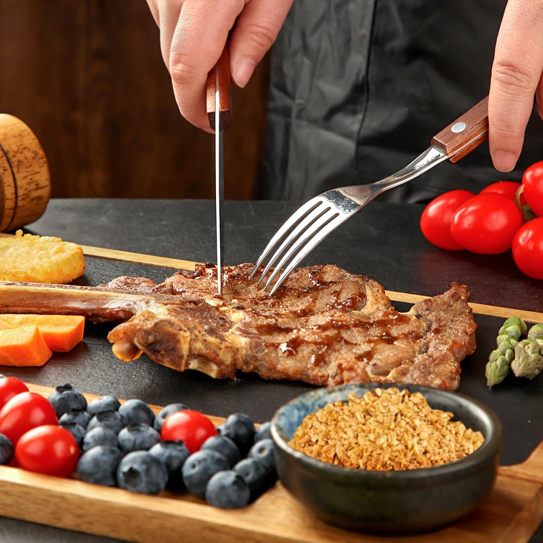 HALE OTEIR 360° Drehbare Servierplatte - Akazienholz Mit Schieferplatte