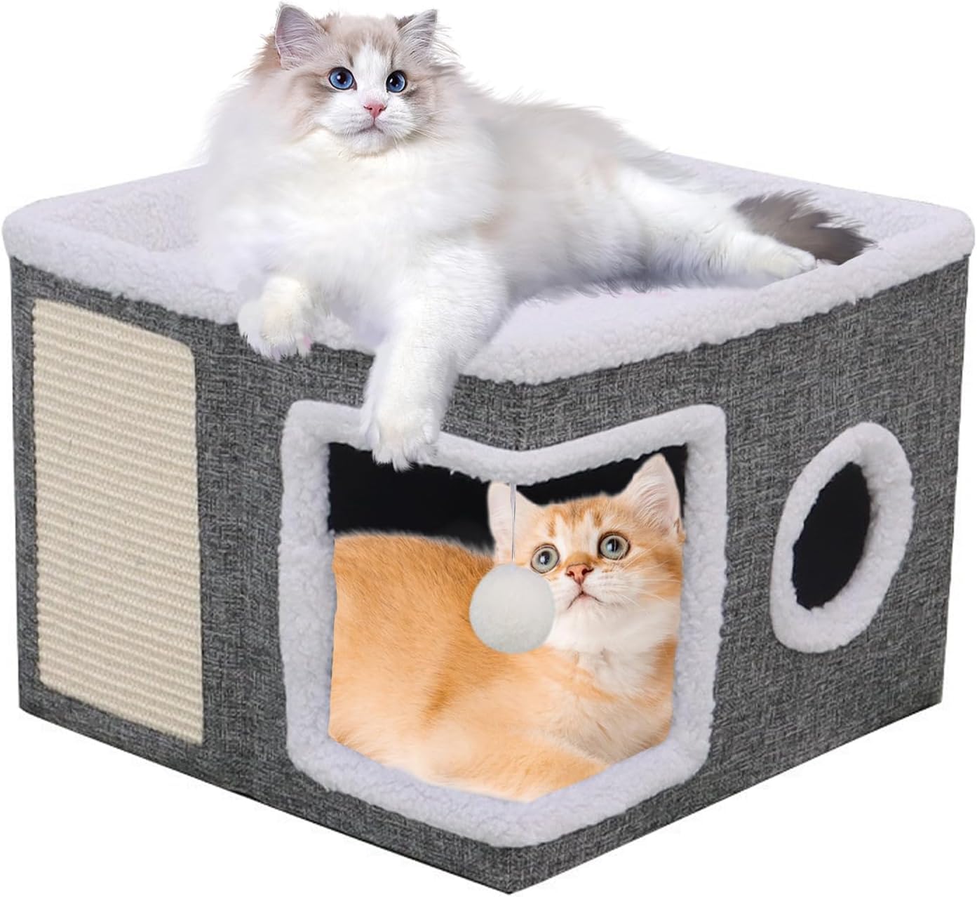 Cat Cave Foldable Cat House Cats Beds with Scratch Pad Kitty Hideaway for Indoor Cozy Plush Kittens Condos Cute Modern Kitten Condo for Kitten Cats Small Dogs Puppy Small Pets