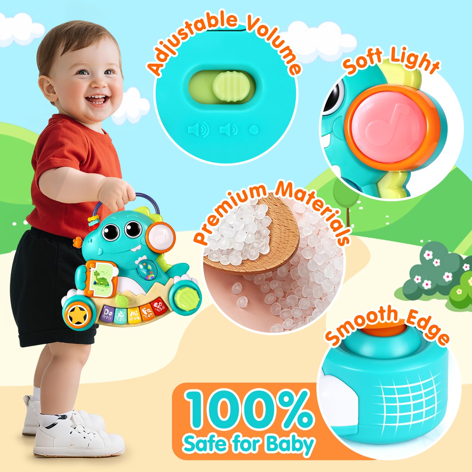 Juguetes para bebés de 6 a 12 meses, con música de dinosaurio, piano iluminado, juguetes para niños de 1 año, aprendizaje temprano, teclado de piano educativo, juguetes para bebés de 12 a 18 7