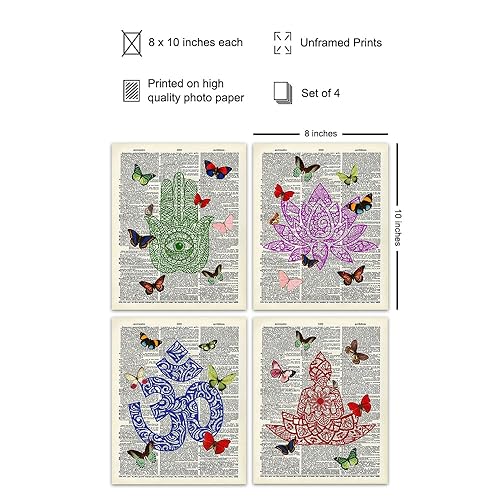 Miniatura 2 de Buddha Wall Art Poster Set, Zen Decor -8x10 Dictionary Photo Print for Yoga Meditation Room, Spa Decoration - Spiritual Buddhist Gift With Hamsa