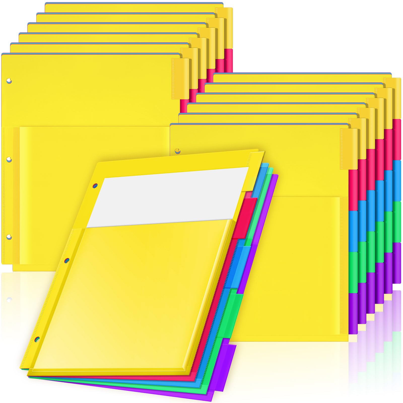 12 Sets 5-Tab Plastic Binder Dividers with Flexible Front Pockets Plastic Dividers Binder Dividers with Multicolor Tabs for 3 Ring Binder for Business and School