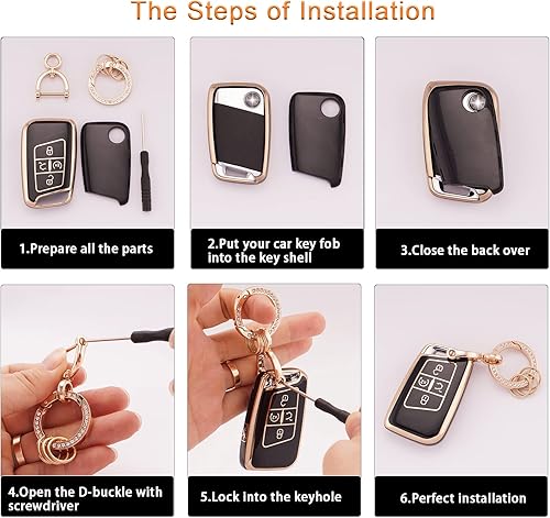 Miniatura 3 de EKALA Funda para llavero Volkswagen con llavero brillante, 4 botones, carcasa de TPU suave compatible con Volkswagen Tiguan Atlas Passat Jetta Golf