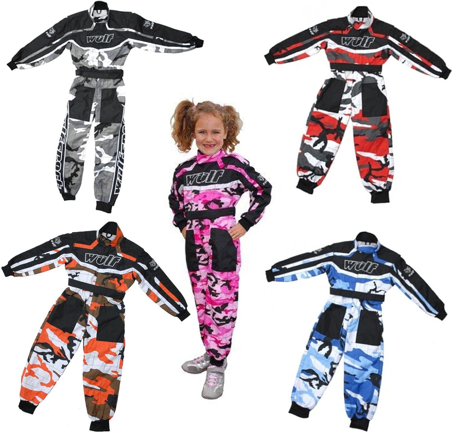 Moto Enfant Costume Wulf Camo Enfants Kart Costume Nouveau Garcons et Filles Motocross ATV Quad Sport Racing 1 Piece Combinaison