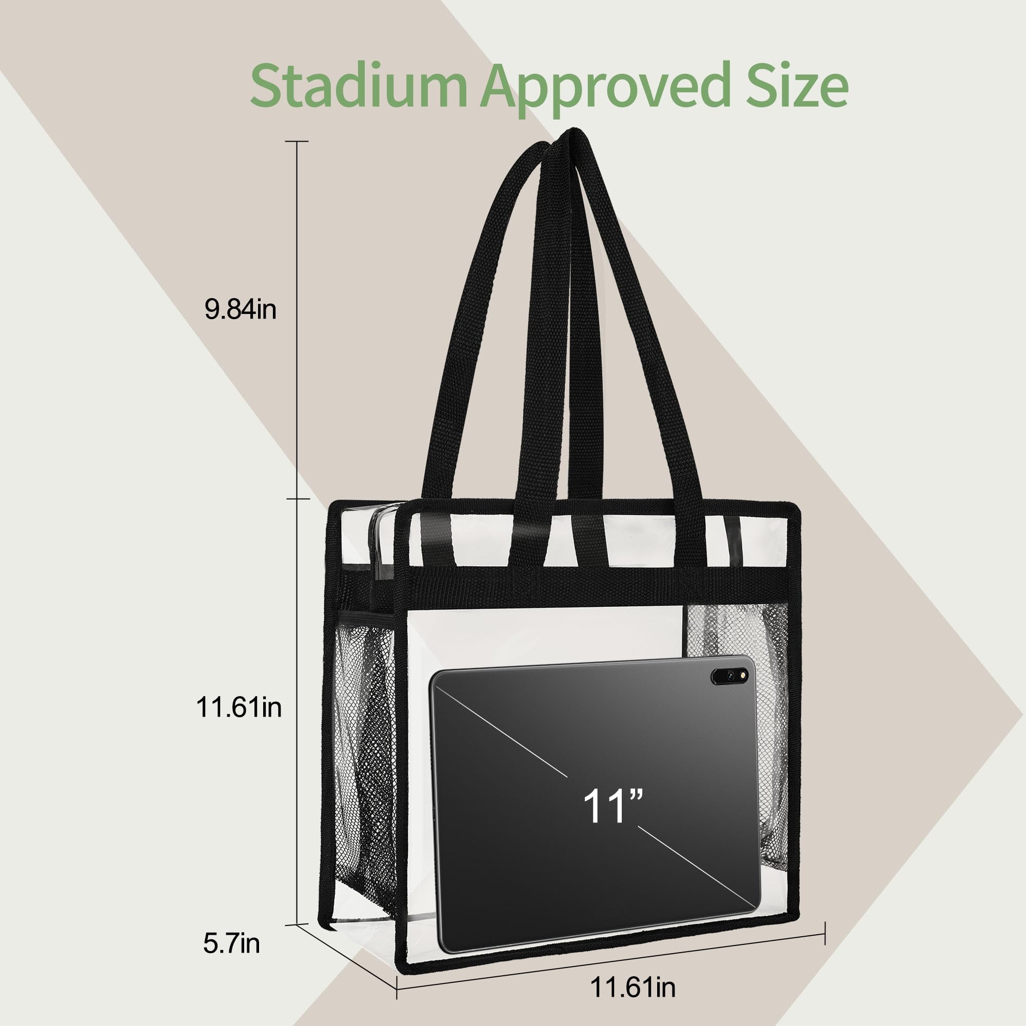 OWINUSTECH 12x12x6 Clear Bag for Stadium Events,Clear Concert Bag Quick Pass ClearBags for Women Men Stadium Approved Concert.(2Pack-Black)
