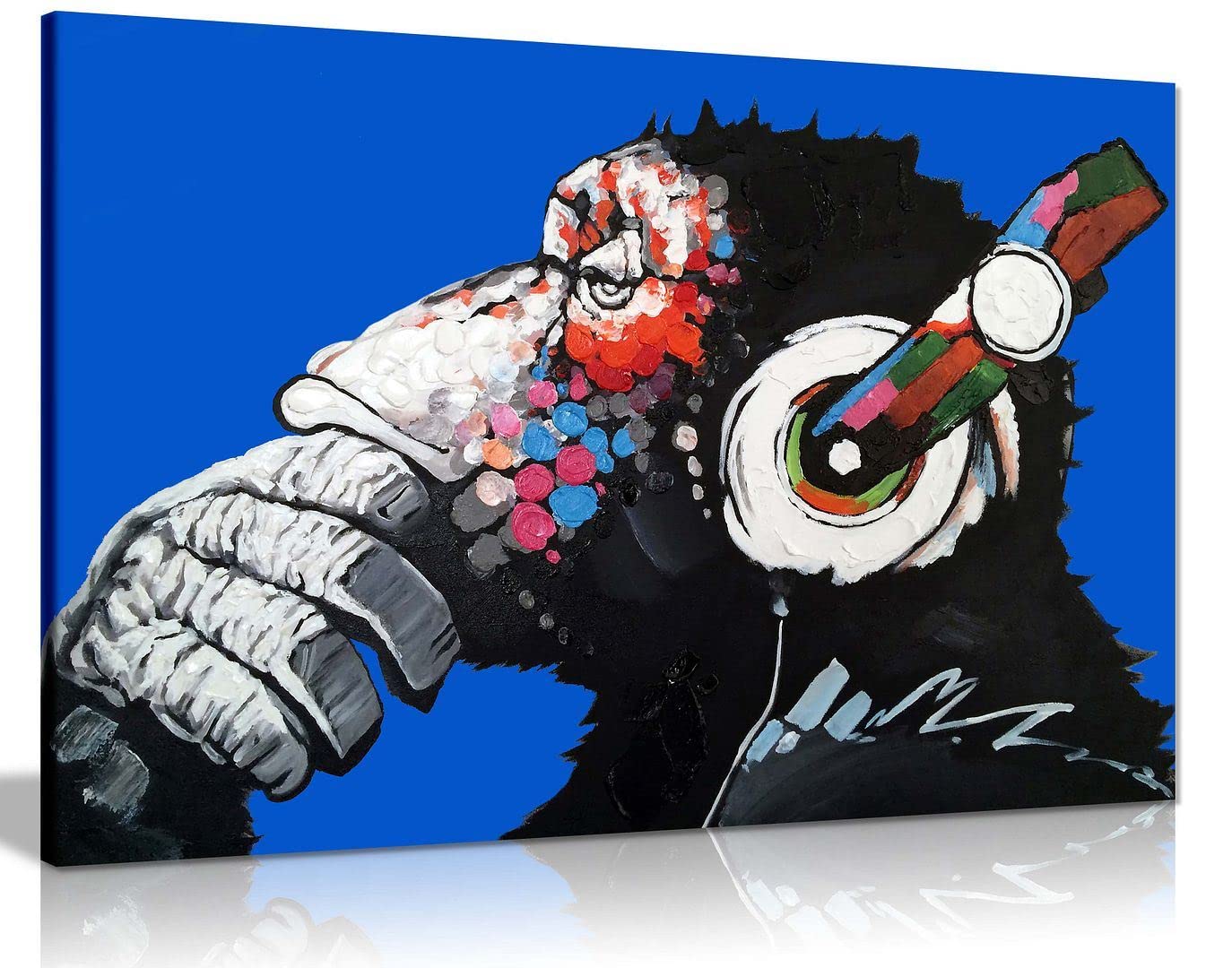 Panther Print Blue Cool Ape With Dj Heaphones Canvas Wall Art Picture Print Home Decor 91X61cm (36X24in)