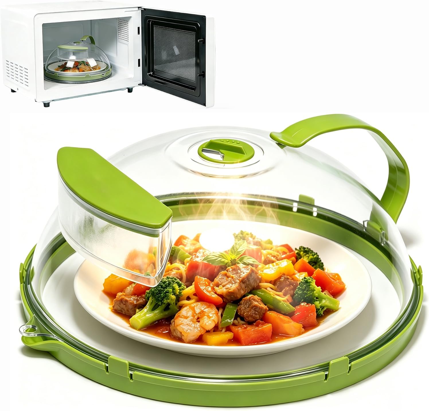 Microwave Splatter Cover 12 Inch with Water Steamer & Vented Design, Heat-Resistant Microwave Cover for Food with Handle, Prevent Mess & Retain Moisture, Ideal Daily Kitchen Tool Gift Choice
