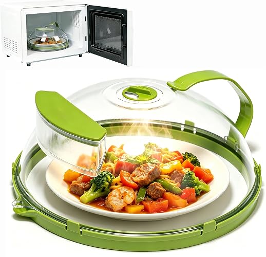 Florisun Microwave Splatter Cover 12 Inch with Water Steamer & Vented Design, Heat-Resistant Microwave Cover for Food with Handle, Prevent Mess & Retain Moisture, Ideal Daily Kitchen Tool Gift Choice