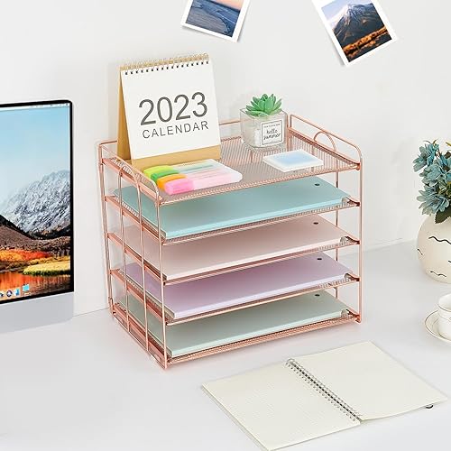 Miniatura 4 de ECOLOVI Bandeja organizadora de papel de malla de 5 niveles, organizador de suministros de oficina de escritorio para escritorio, organizadores de