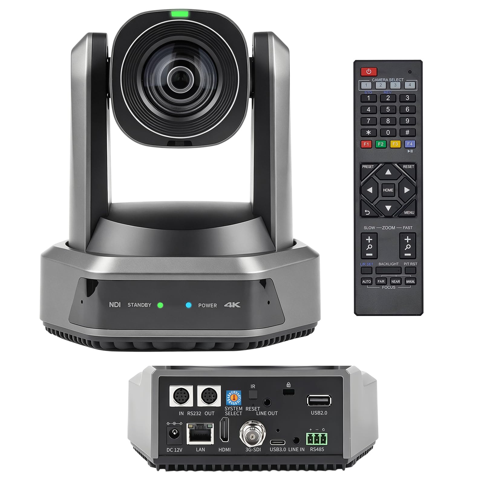 Câmera PTZ 4K 60fps NDI, Zoom Óptico 20x, Rastreamento Automático