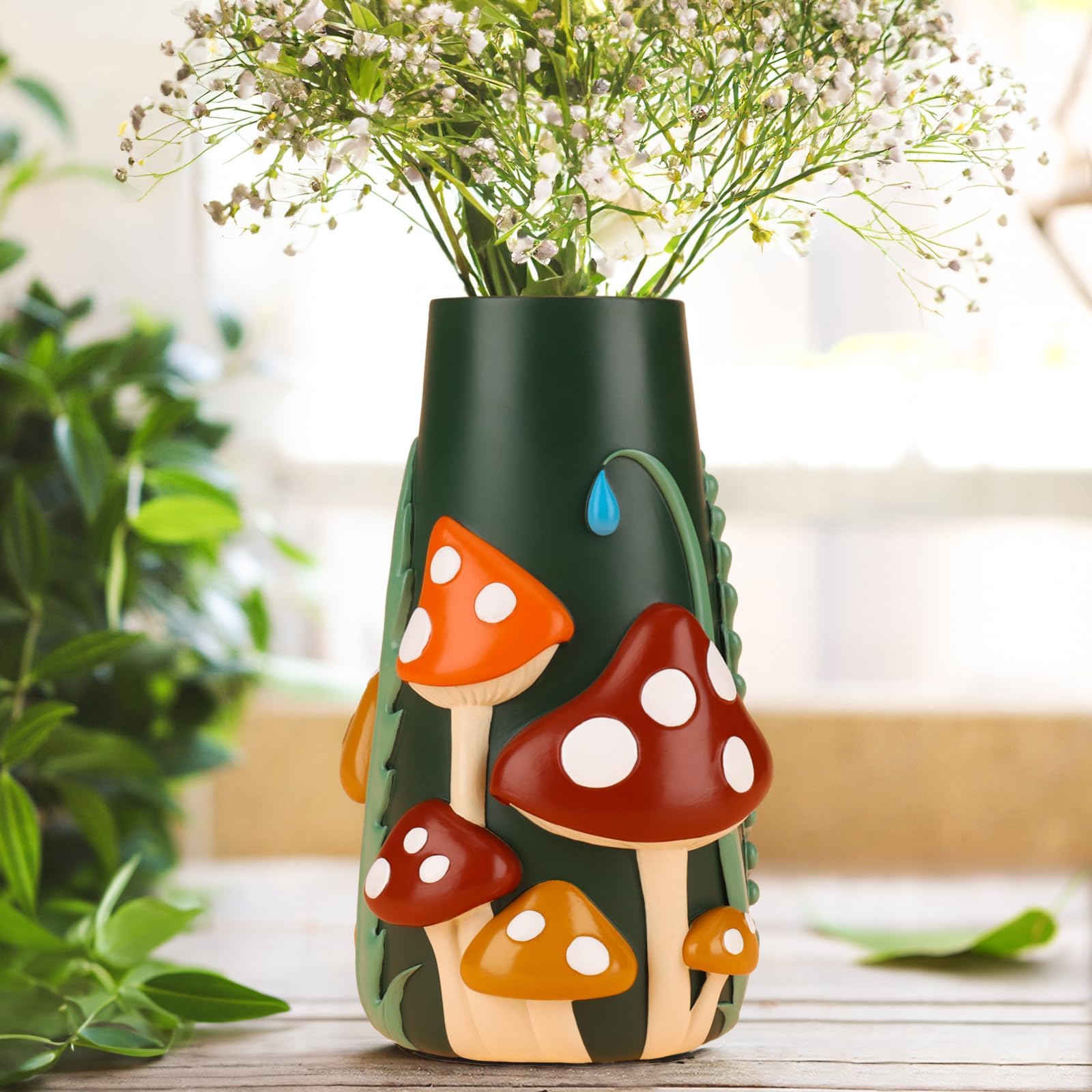 Mushroom Vase Adorable Handcrafted Red with White Dots