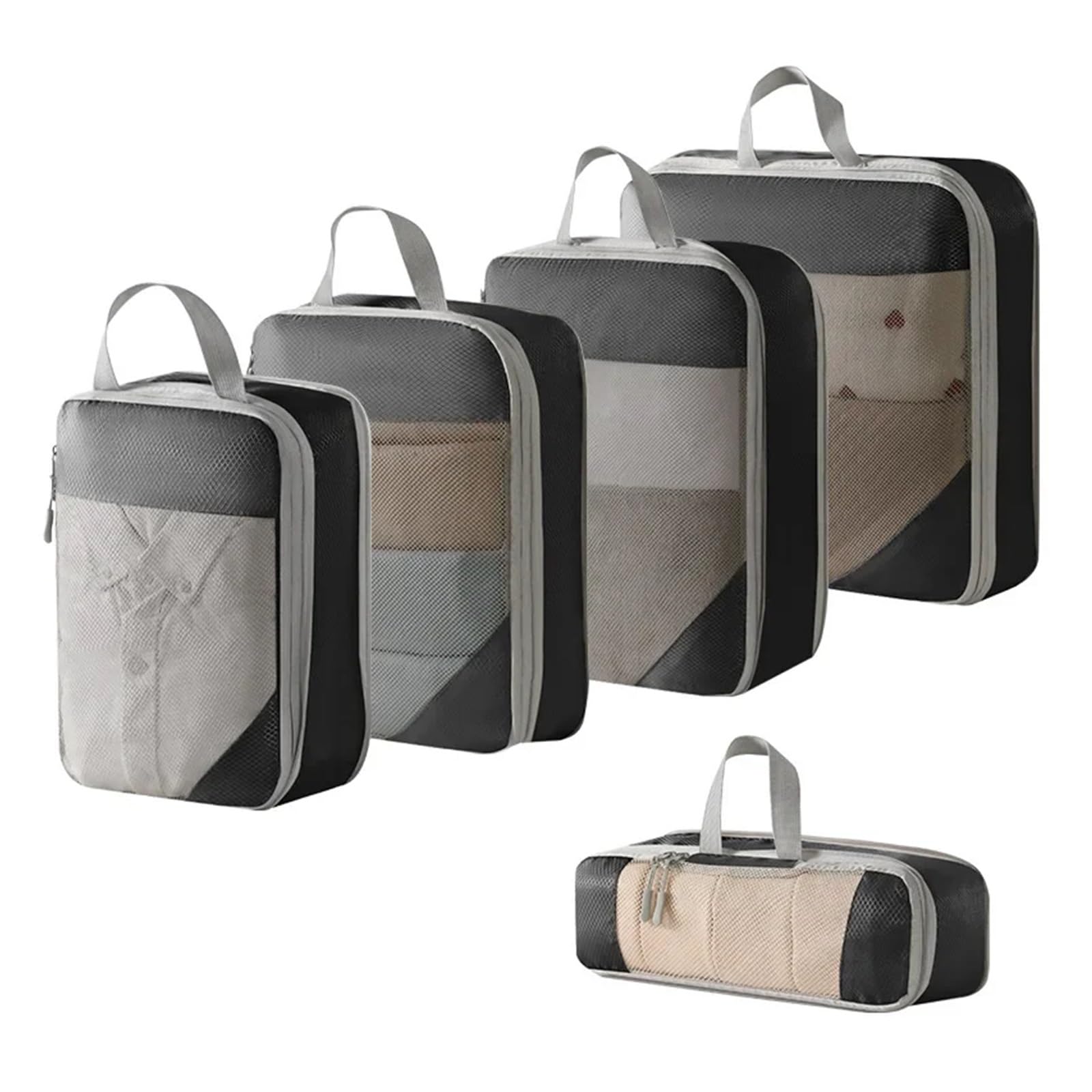 Packwürfel 5/3 Teil/Satz Reiseaufbewahrungstasche Wasserdicht Große Kapazität Gepäck Kleidung Sortierung Packwürfel Koffer Organizer Set(5pcs-Black)