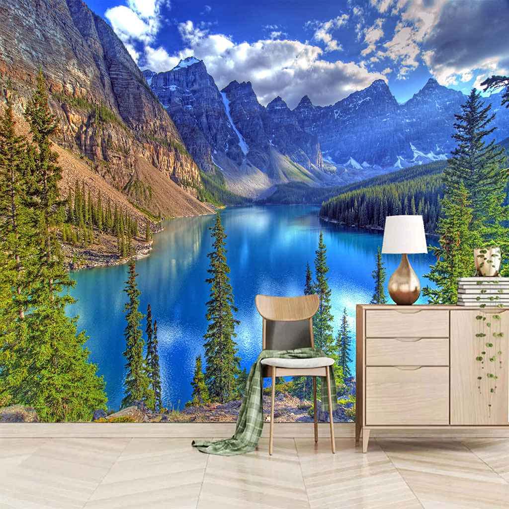 Papier peint rivière bleue 350x256 cm canevas auto-adhésif panoramique HD