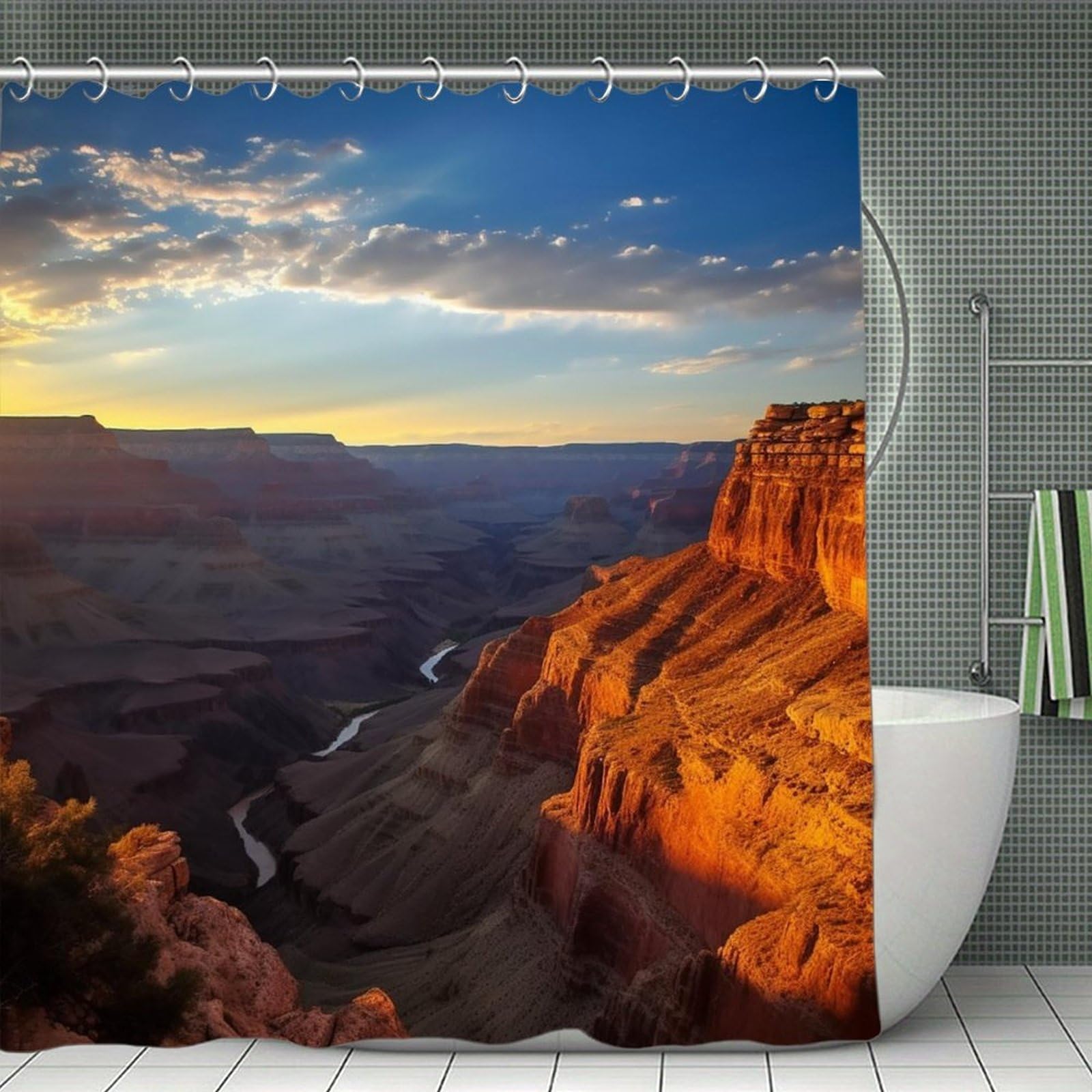 QMNLKH Canyon at Sunset Shower Curtain with Hooks, Waterproof Bath Curtains for Bathroom, Lightweight Bath Curtains Liner for Hotel, Personalized Bath Curtain for Spa, 70.8 Inch
