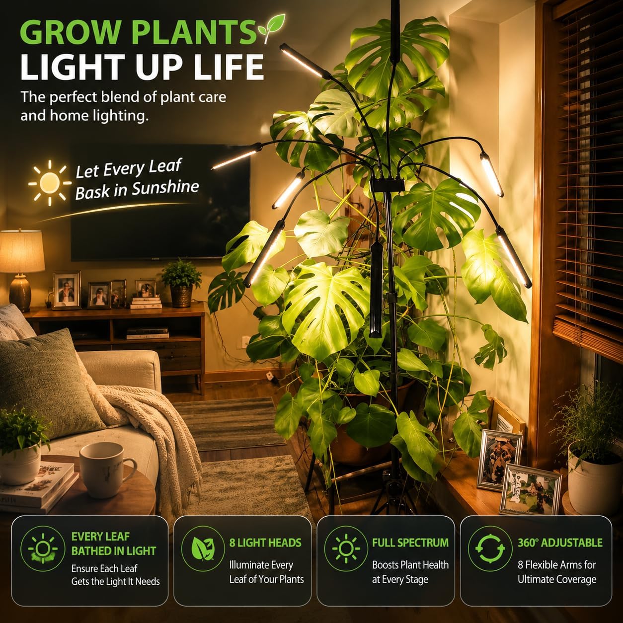 800 LEDs Floor Full Spectrum LED Grow Lights for Indoor Plants, Ultra Bright 8 Heads Plant Lights for Indoor Growing with 4/8/12H Timing, High Efficiency Plant Light for Plant Growth. image 3