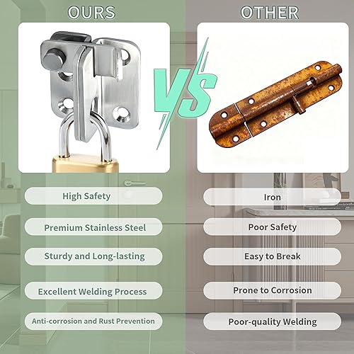 Miniatura 3 de Pestillo de puerta abatible con agujero para candado, cerradura de puerta de granero de acero inoxidable, cerrojo de puerta corrediza, pestillo de